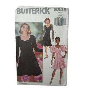 Vintage Butterick Dress Pattern 6345 Size 18‎ 20 22  UNCUT Puff Sleeves Aline
